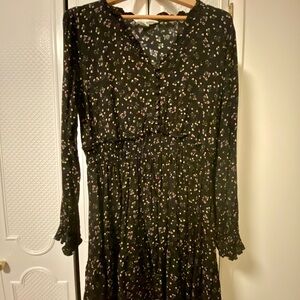 APRICOT Black Floral Long Sleeve Mini Dress